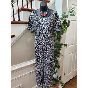 Leisure Life Women's Black Floral Polyester Round Neck Short Sleeve Jumpsuit XL